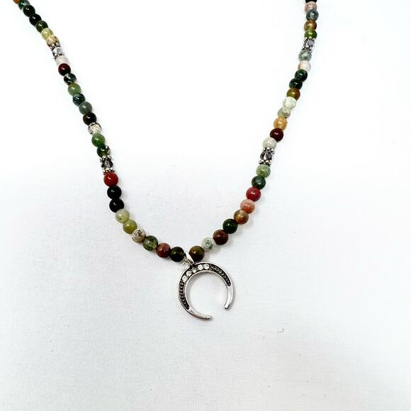 Crescent Moon Crystal Beaded Stretch Multicolor Cubic Zirconia Necklace Choker - Picture 2 of 4